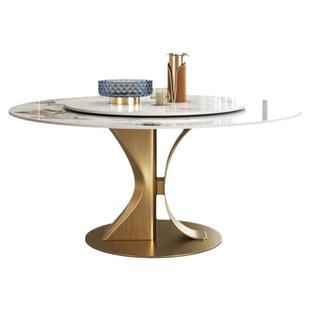 圆形岩板餐桌转盘设计师创意轻奢现代简约家用亮光潘多拉岩板圆桌