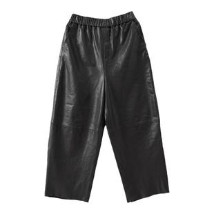 植鞣绵羊皮202秋冬新款宽松高腰真皮皮裤女阔腿裤酷飒哈伦九分裤