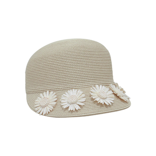蓝墨竹L.MOZ法式花朵草帽女2025新款春夏度假出游防晒圆顶马术帽