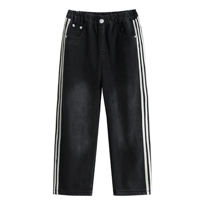 男童冬季休闲直筒阔腿牛仔加绒裤