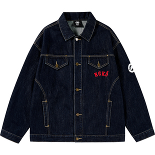 ecko红犀牛  刺绣翻领丹宁蓝原色牛仔夹克情侣装2025冬季新款外套