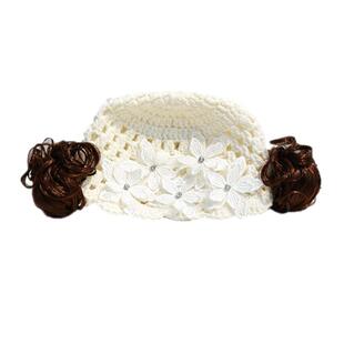 宝宝帽子春秋婴儿假发帽韩版花朵公主帽可爱冬超萌婴儿棉线帽纯棉