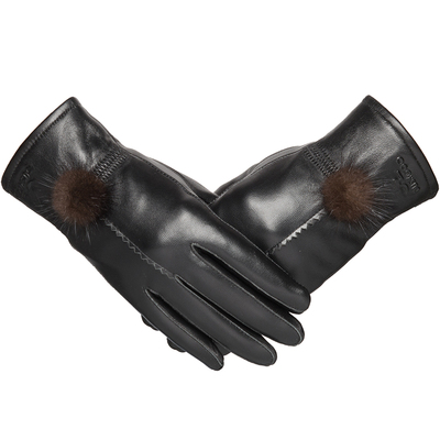 袋鼠秋冬季绵羊皮加绒加厚手套