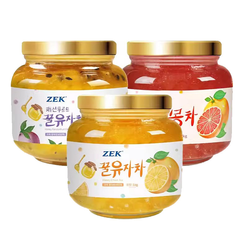 【自营】韩国进口ZEK百香果红西柚蜂蜜柚子茶1KG罐装冲饮果味茶