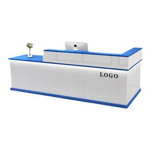 前台接待台轻奢烤漆吧台服装店收银台简约转角发光弧形办公咨询台