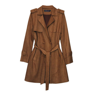 麂皮绒风衣女2025春秋新款中长款小个子气质外套上衣修身垂感显瘦