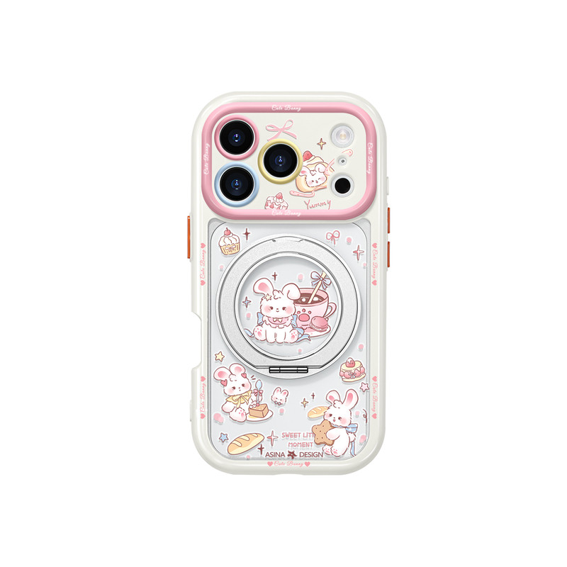 奶芙小兔适用iphone17手机壳卡通16Pro防摔磁吸17Promax高级透明14/15旋转带支架ip13好看透明保护套Co4梦幻