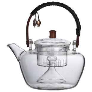 蒸汽煮茶壶耐热玻璃提梁壶大容量透明蒸茶器茶水分离蒸气水壶套装