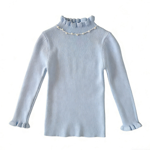 女童花边领珍珠打底毛衣秋冬百搭小女孩针织衫洋气女宝内搭打底衫