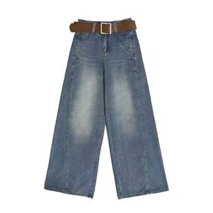 李李服饰韩版蓝色高腰阔腿裤女2026冬季加绒通勤显高松弛感拖地裤