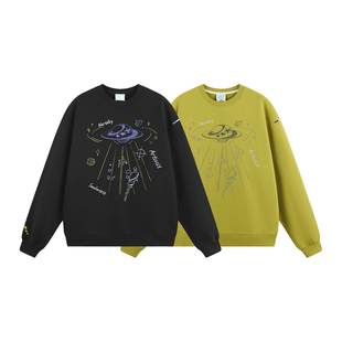 NARTALIY星芒代码手绘飞船印花彩绣套头圆领卫衣男女情侣加绒上衣