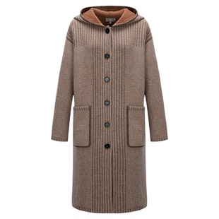 东黎山羊绒 女士长款连帽针织开衫外套慵懒风秋冬厚款羊绒衫3493