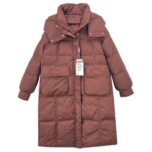 A-9羽绒服女冬季新款中款连帽加厚白鸭绒宽松大码口袋设计感外套