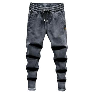 秋冬季牛仔裤男士保暖加绒加厚弹力直筒松紧腰百搭休闲长裤子男款