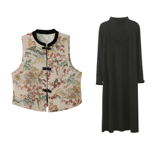 新中式连衣裙2025冬季新款220斤胖mm大码国风显瘦马甲长裙两件套