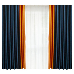 布拉格全遮光窗帘成品卧室客厅加高隔热简约现代拼色拼接纯色遮阳