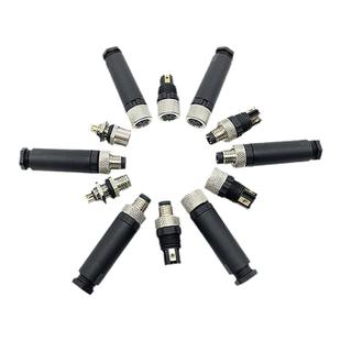 M8航空插头防水连接器法兰座3芯4针孔公母传感器免焊接传感器接头