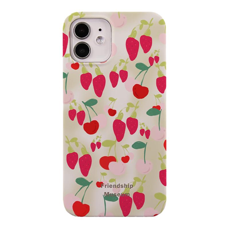 夏日野草莓樱桃菲林壳硬壳适用于iPhone13pro手机壳苹果15promax全包14pro磨砂甜美12个性创意15清新小众ins