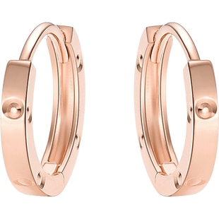 潮宏基至简红18K金耳钉环扣相依魔力圈耳扣玫瑰彩金耳环饰礼物女