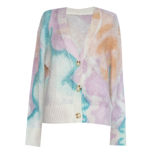 罗衣时尚马海毛开衫毛衣女2024秋季新款复古花色修身针织衫07263