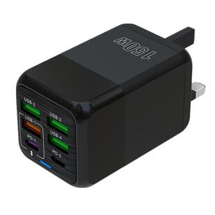 150W超级快充65闪充120W英规双type-c三角插头英式4USB多口充电器