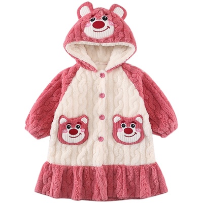 冬季女童卡通连帽睡袍