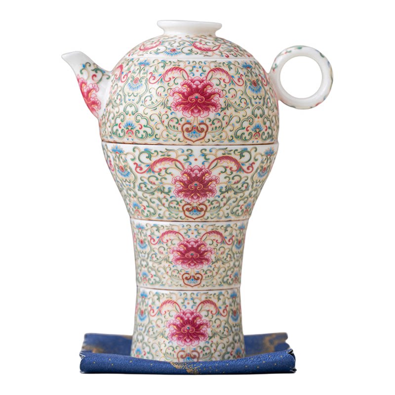 东墨高颜值缠枝莲旅行茶具