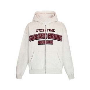 Sanjati crane美式logo拉链连帽卫衣新款男女情侣款帽衫加绒外套