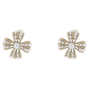 AJIDOU阿吉豆耳钉女小香风珍珠耳钉花朵耳环轻奢配饰小众爆款耳饰