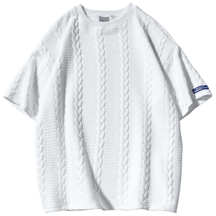 250高克重磅提花纯色短袖t恤男女潮牌简约内搭美式打底上衣体恤衫