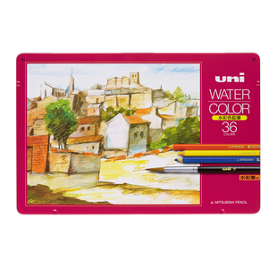 日本uni三菱铅笔水溶性彩铅UNI WATER COLOR彩色铅笔12/24/36色绘画套装学生用彩铅手绘彩笔彩芯画笔
