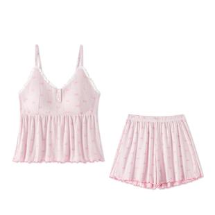 BE睡衣女夏季棉粉色吊带短裤家居服春秋女士带胸垫性感纯欲风棉绸