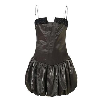 蕾丝拼接设计短款吊带花苞连衣裙