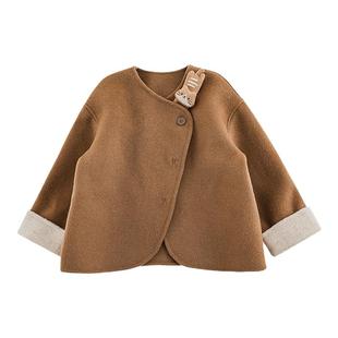幼悠女童斜门襟呢子外套冬季萌趣可爱防风保暖立体猫咪玩偶上衣潮
