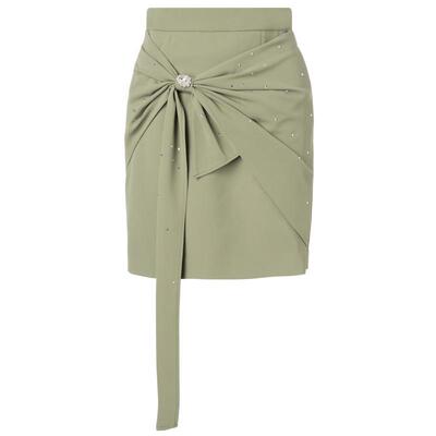 【奥莱】MAXRIENY精致复古感蝴蝶结短裙碧湖绿蝴蝶结飘带半裙