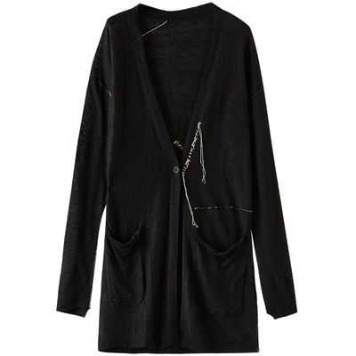 例外原创黑色针织开衫外套女装