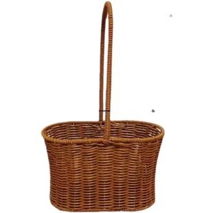 花篮藤编手提篮野餐收纳篮鲜花插花篮装饰道具摆件田园风节日礼篮