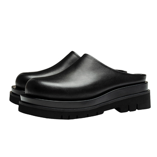 原创松糕厚底休闲包头拖鞋式皮鞋男夏季全真皮透气外穿增高凉皮鞋