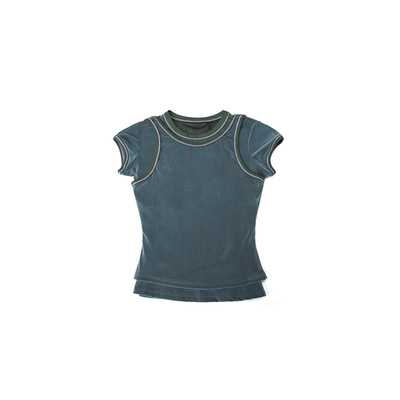 SoloForTwo 轻量创意面料上衣 微光透气网纱T恤背心两件套