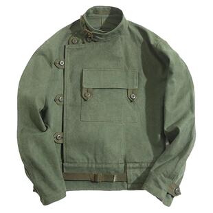 马登工装 美式vintage瑞典机车夹克阿美咔叽洗水军绿色设计外套男