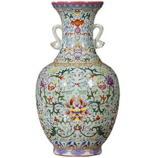 宁封窑景德镇花瓶手绘陶瓷摆件客厅插花中式玄关博古架如意耳瓷瓶