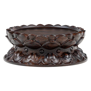 黑檀木整木圆形观音菩萨莲花底座家用供奉关公财神香炉摆件木底托