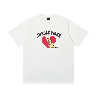 丛林老虎原创街头涂鸦爪痕印花短袖男女美式潮流重磅纯棉情侣t恤