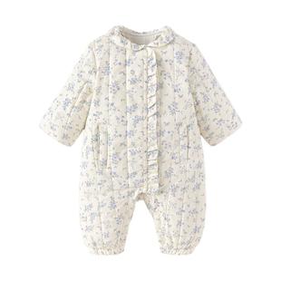 【清仓】babylove女宝宝夹棉连体衣冬季婴儿保暖哈衣碎花外出棉服