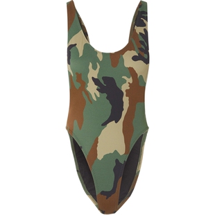Norma Kamali 春夏女迷彩印花连体泳衣