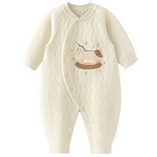 汤尼倍儿婴儿夹棉连体衣服秋冬季宝宝外出保暖加厚马年新生儿哈衣