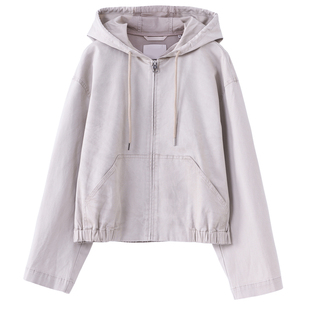 欧美轻奢简约宽松休闲慵懒风连帽短外套夹克 女 外贸原单