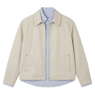 【年后发货】Hualun条纹衬衫领拼接假两件外套男韩系痞帅翻领夹克