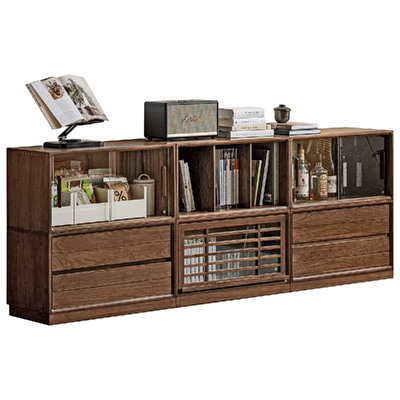 方迪实木电视柜自由组合柜黑胡桃木落地储物柜多功能家用实木书柜