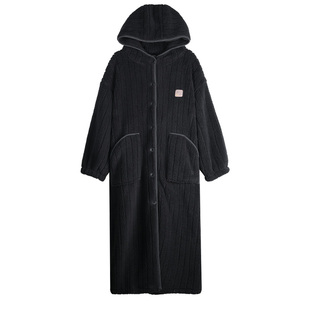 轩靓【抗静电】仿羊羔绒连帽睡袍女冬加绒加厚长款睡衣浴袍家居服